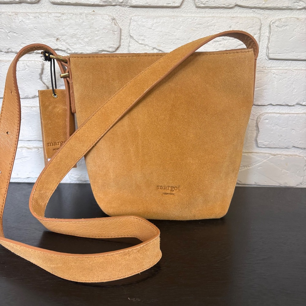 NWT Margot New York Kaye mini bucket crossbody bag in tan suede